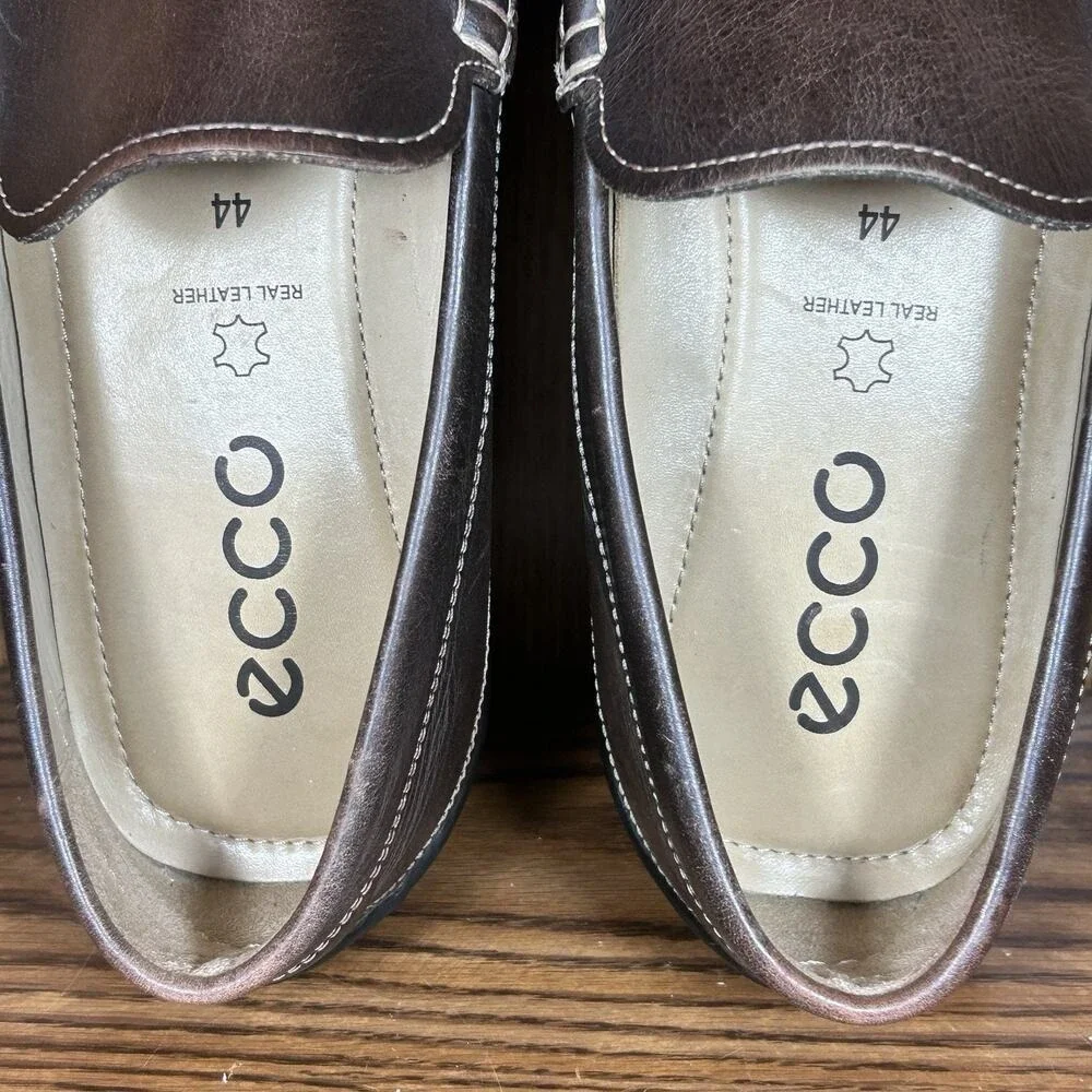 ECCO Leather Driving Loafer Mens Size‎ US 10 Brown Classic Slip On Moc Toe